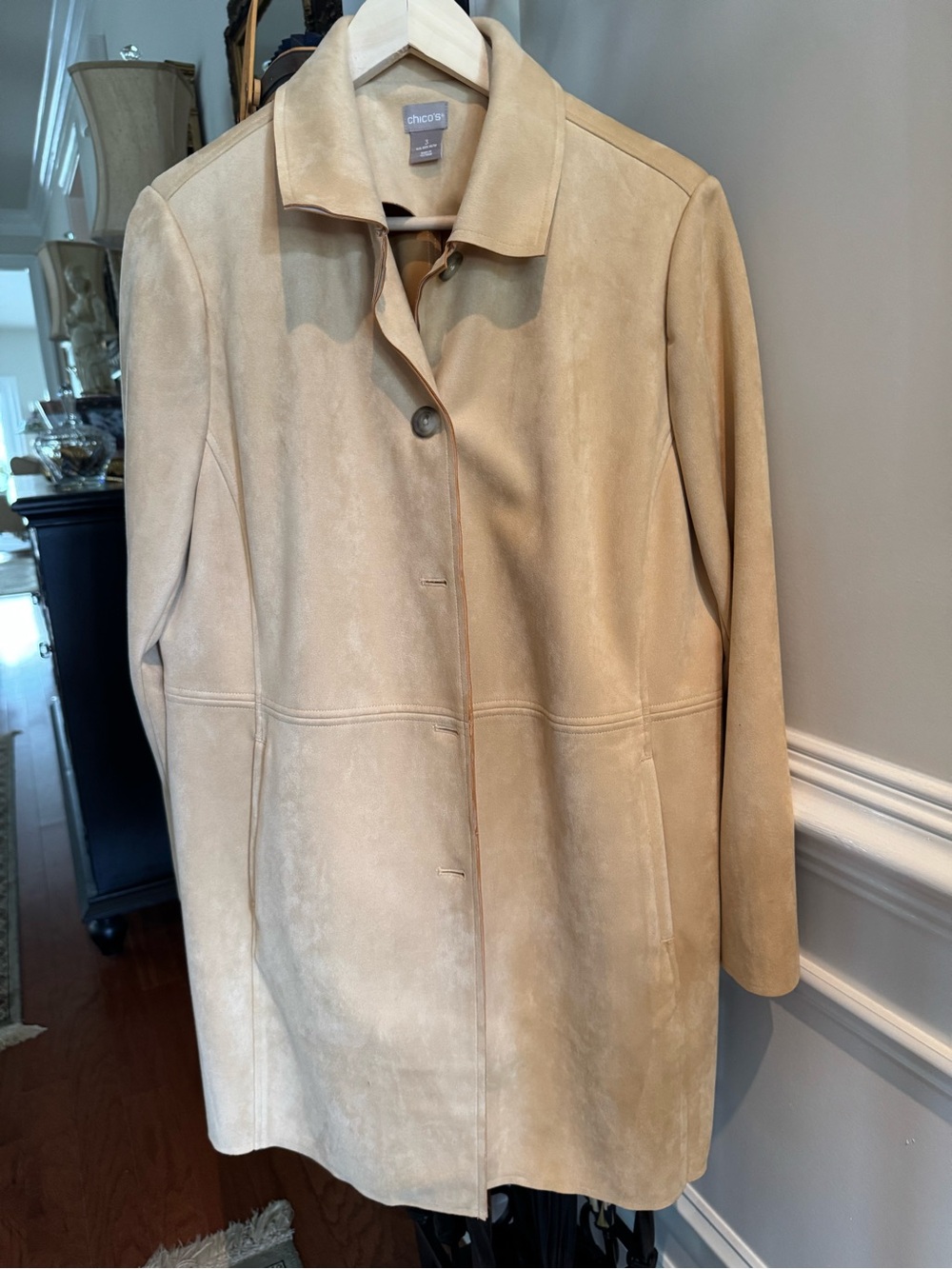 Chico's Women's Gorgeous Faux Suede Single-Breasted Coat in Beige